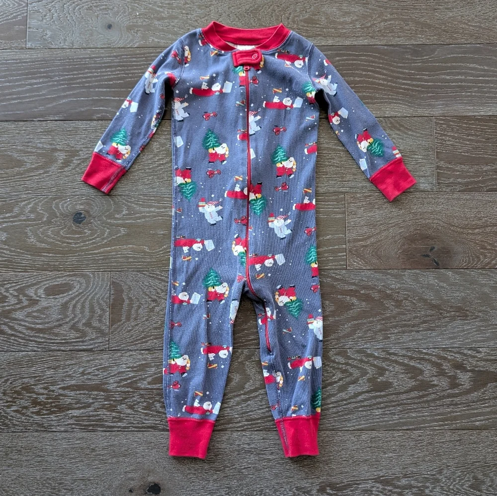 Hanna Andersson Holiday Print Sleeper In A Day With Santa Blue 18-24 Months